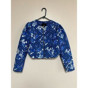7 For All Mankind Blue Printed Cropped Jacket